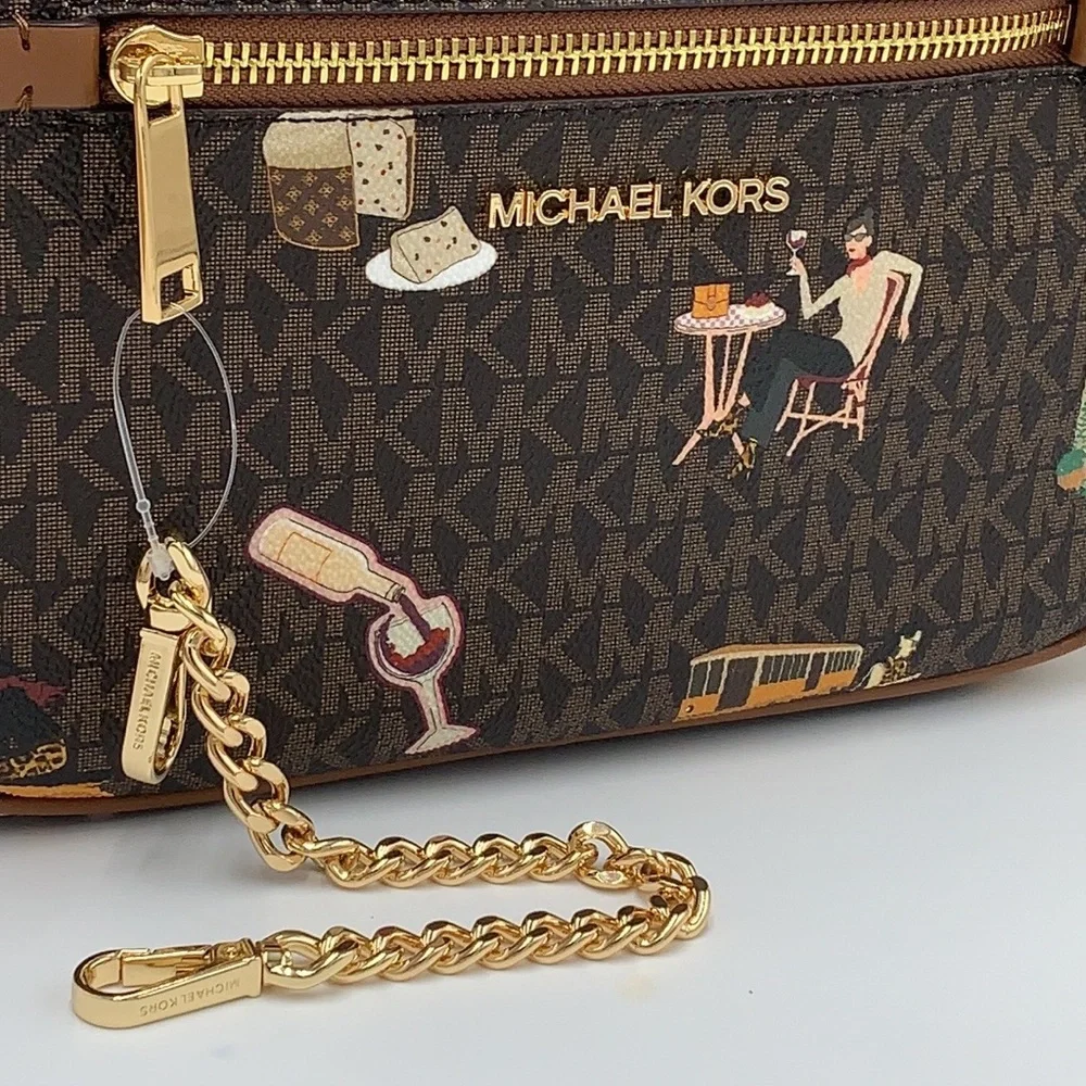 MICHAEL KORS JET SET GIRLS LARGE EAST WEST ZIP PACKED CHAIN XBODY BROWN MULTI - Picture 14 of 16